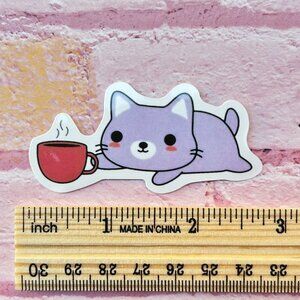 4/$4🐦‍🔥 Cat Sticker with Red Mug Water Resistant Cute Vinyl Design🐦‍🔥 4/$4